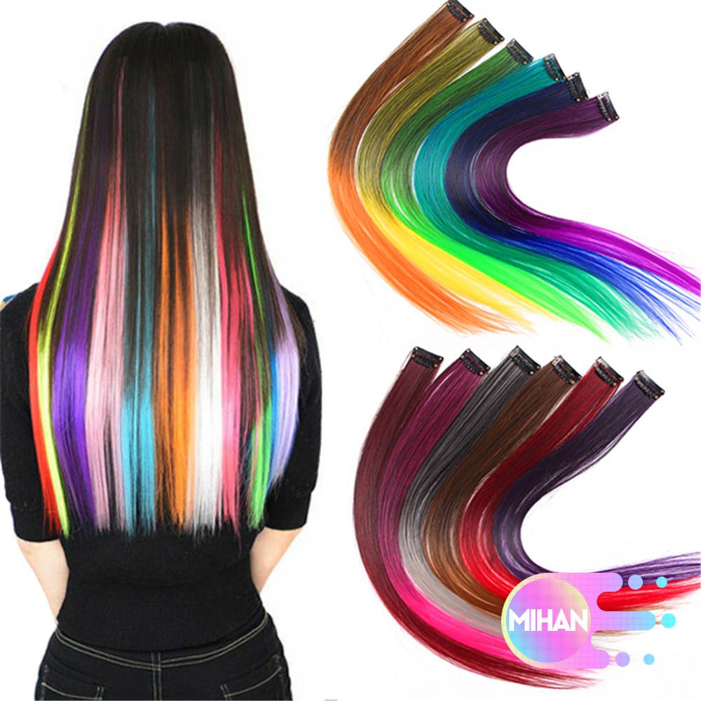 Bộ tóc giả dài thẳng có kẹp nhiều màu bằng sợi tổng hợp dành cho nữ hóa trang halloween / giáng sinh Mihan1