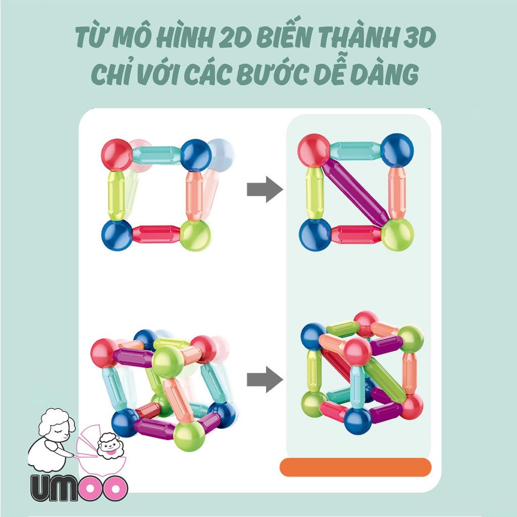 [Đồ chơi giáo dục sớm] Bộ Xếp Hình Nam Châm cho bé Umoo chính hãng