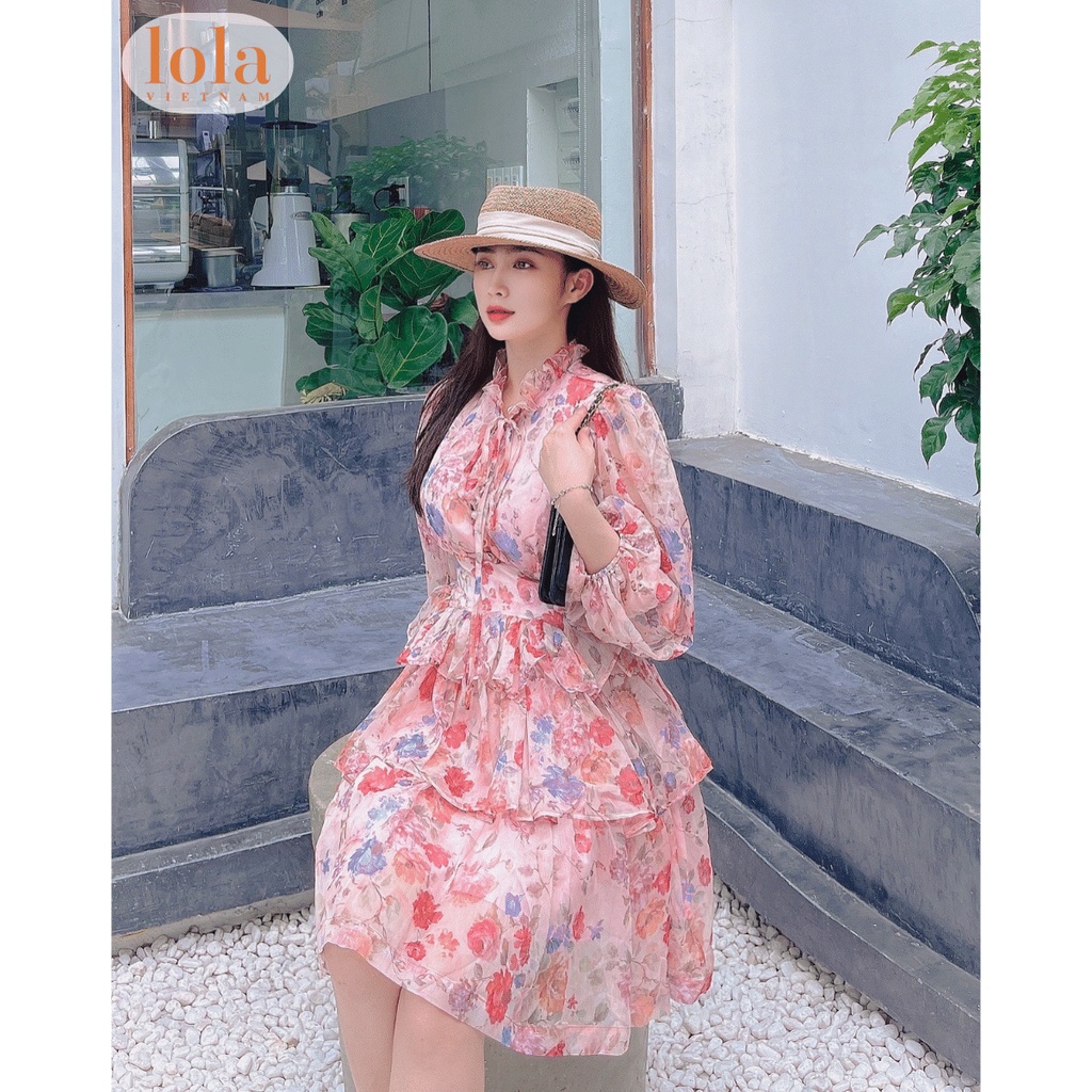 Đầm Nữ Dự Tiệc LOLA VIETNAM Thiết Kế Nhiều Nút 3 Tầng Tay Phồng Váy Tiểu Thư Phong Cách Công Chúa DA08