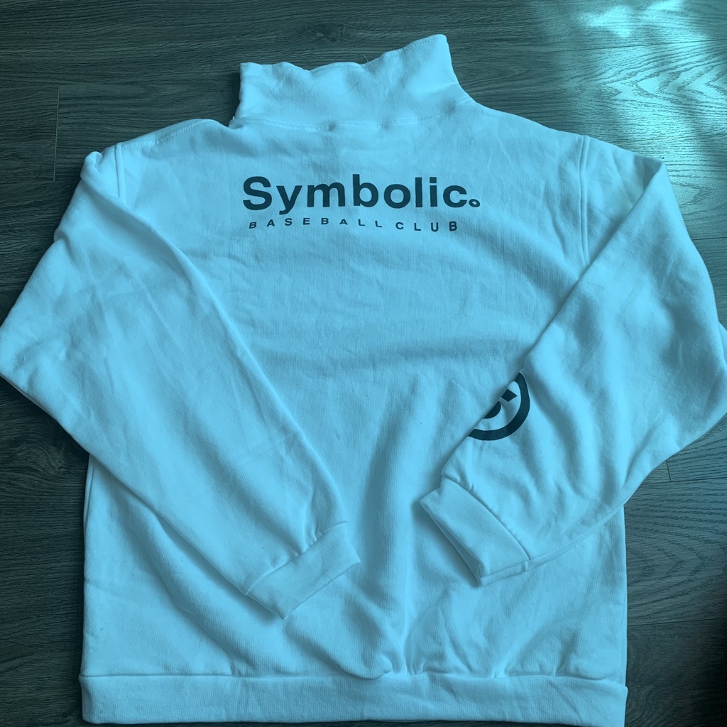 Áo sweater khóa cổ in chữ SYMBOLIC form dáng rộng unisex 2 màu trắng đen nam nữ