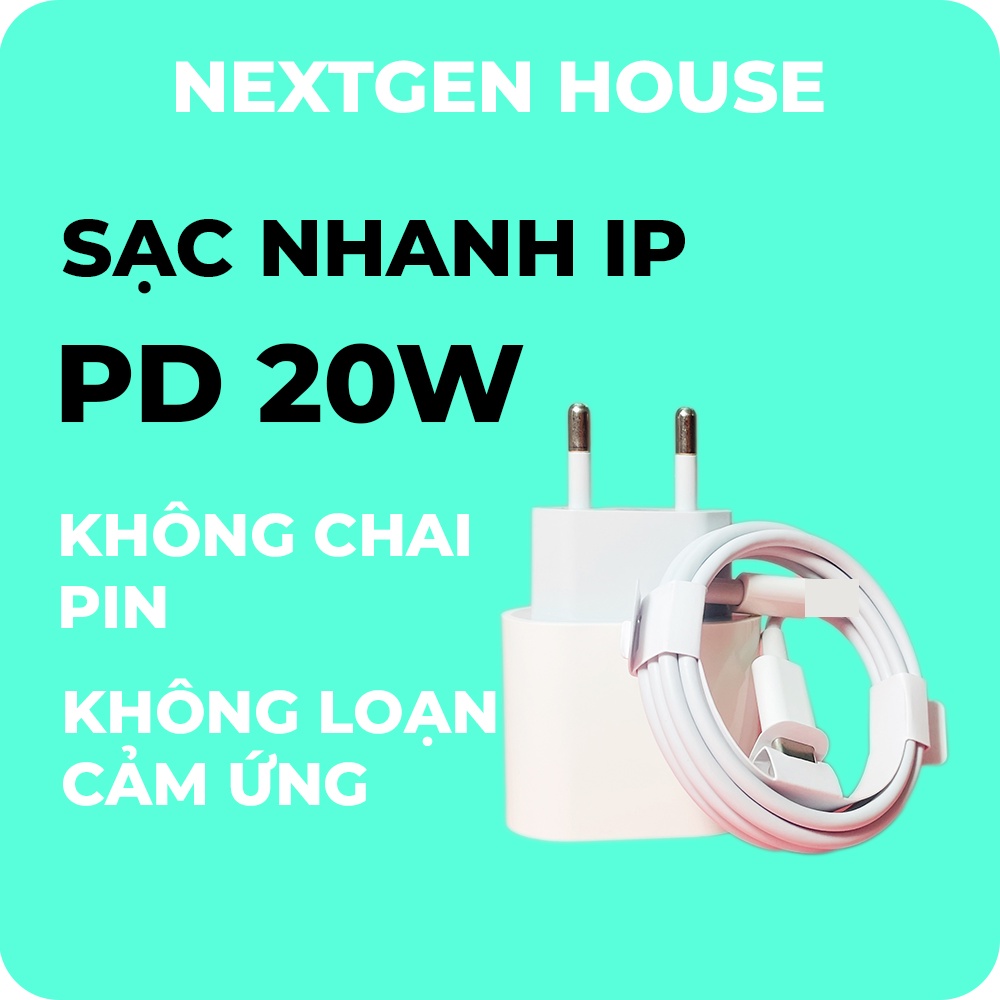 Bộ Sạc Nhanh PD 20W Chân Tròn, Sạc Siêu Nhanh, Không Chai Pin, Không Loạn Cảm Ứng