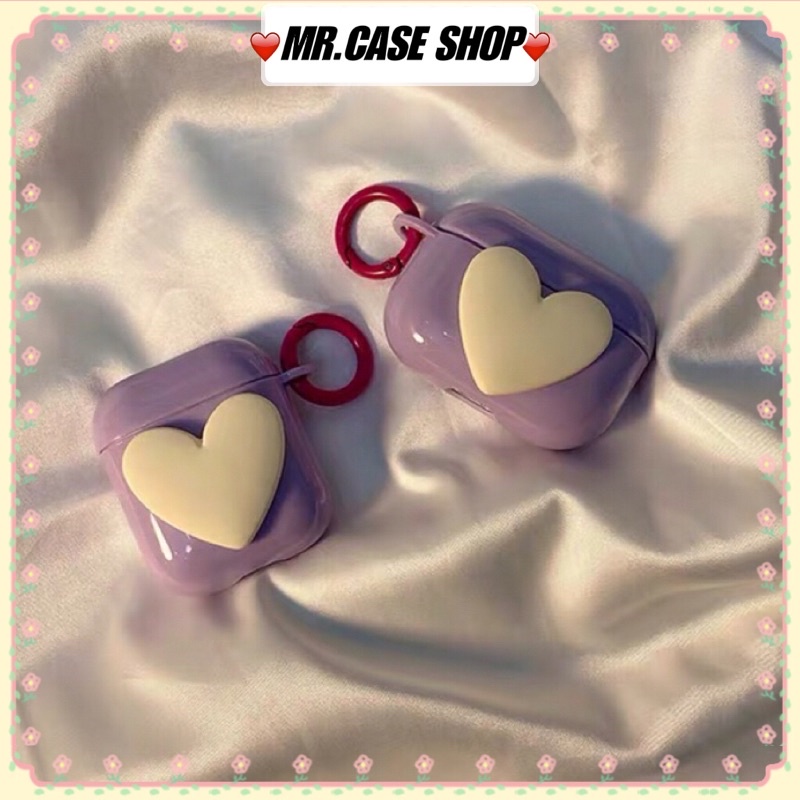 [ CÓ AP 3 ] Case Airpods 1/2 /Pro Vỏ Ốp Tai Nghe Hình Tim Màu Đỏ Sẩm - Mr.Case AirPods