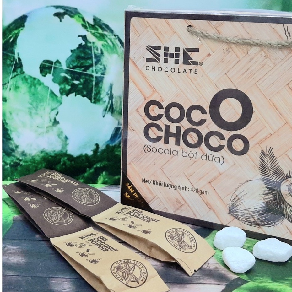 [Pha Uống Siêu Ngon] Bột Socola Dừa 420g - SHE Chocolate. Hương Vị Độc Đáo, Thơm Ngon, Đặc Biệt Tiện Lợi