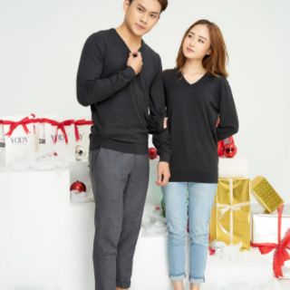 Áo len đôi cổ tim màu đen hàng cao cấp