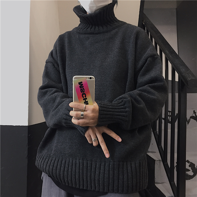 Áo sweater tay dài cổ lọ dáng rộng màu trơn phong cách Hàn Quốc trẻ trung dễ phối đồ