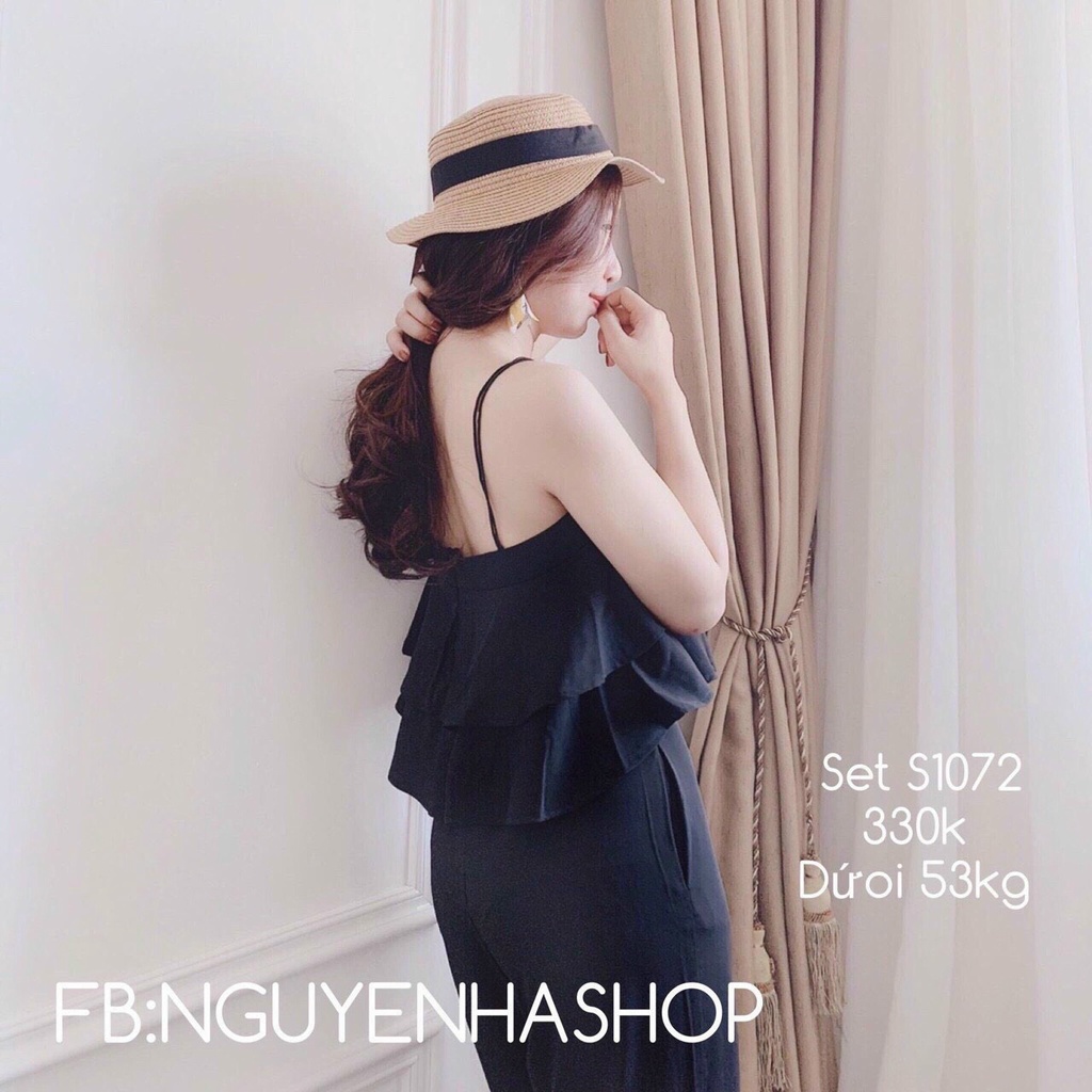 [ Miễn Phí Ship 2022 ] Set bộ kate áo hai dây xếp ly hai tầng kèm quần dài ống xuông