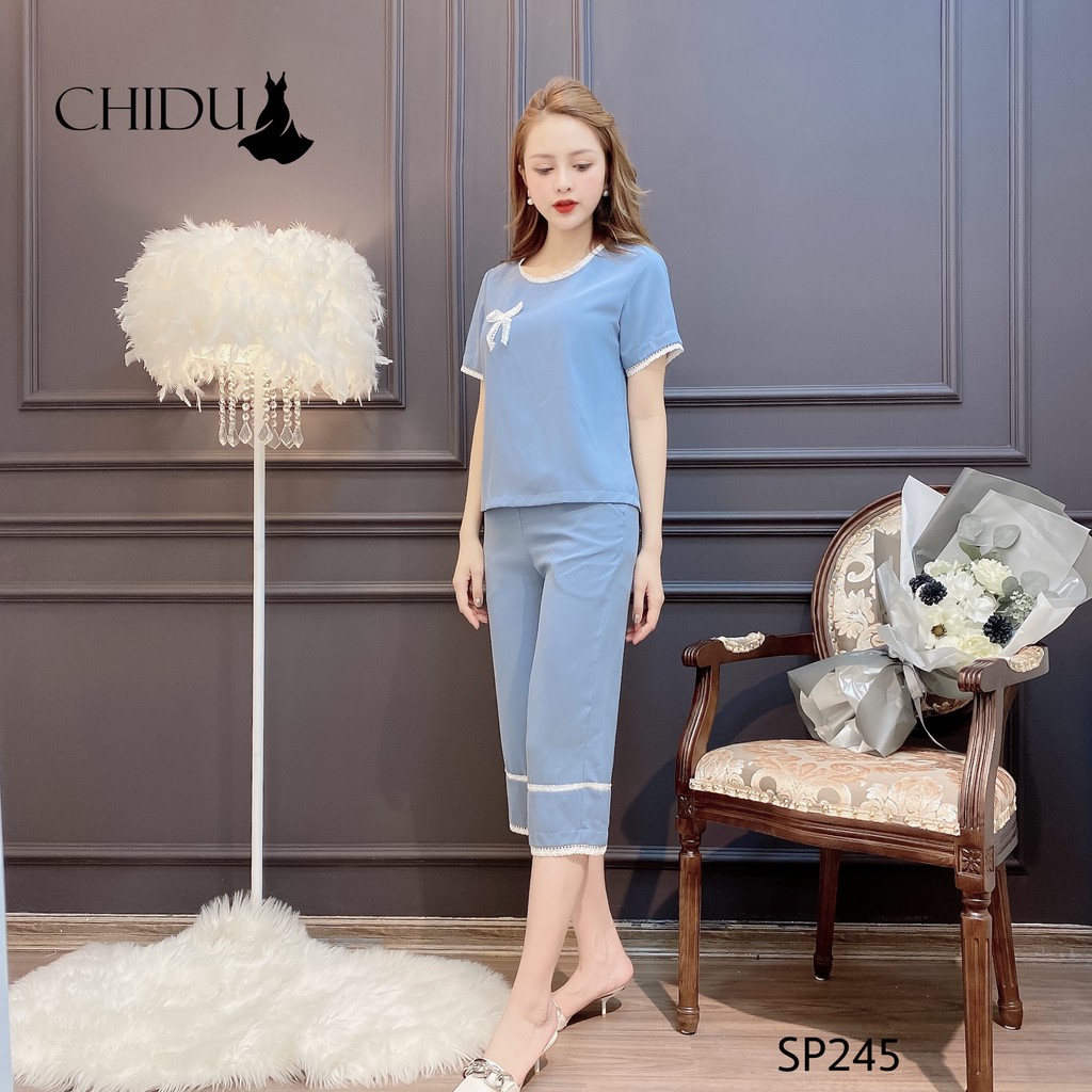 [ Mã WASTRUN4 giảm 10% tối đa 30K đơn 99K] CHIDU Set đũi hè đính nơ ngắn tay SP245