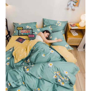 Bộ Chăn Ga Gối 4 món COTTON 100% Hàn - Organic - Living CÚC HỌA MI XANH LÁ VÀNG