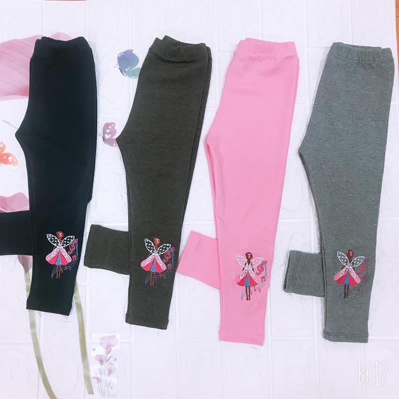 Quần dài quần legging bé gái cotton len thêu nổi cho bé từ 1-10 tuổi (8-30kg)