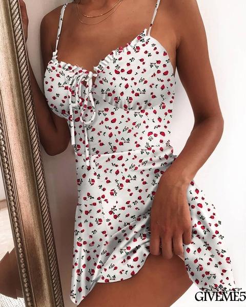 Đầm Hai Dây In Họa Tiết Dâu Tây Xinh Xắn Dễ Thương Dành Cho Nữ