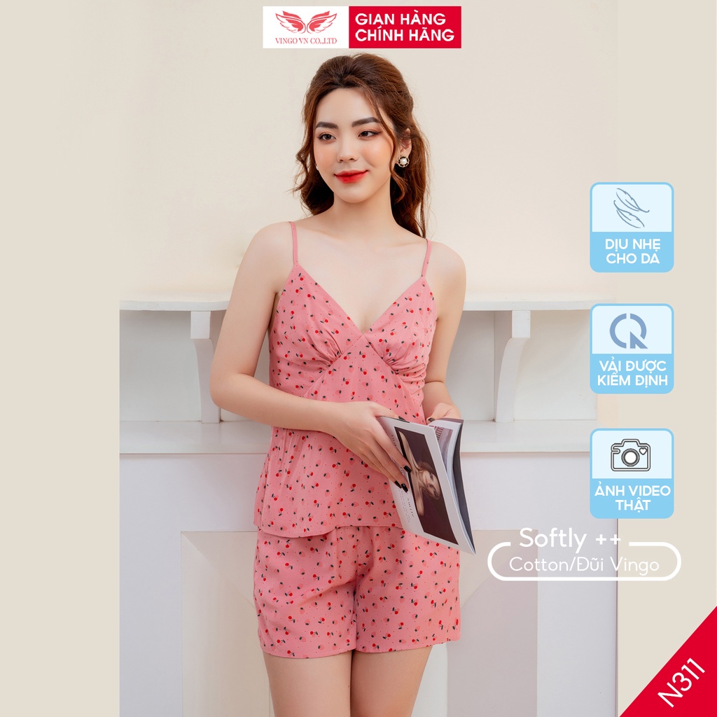 Đồ bộ nữ mặc nhà mùa Hè VINGO thiết kế áo hai dây và quần đùi thoáng mát vải tơ đũi thấm hút mồ hôi mềm mát N311 VNGO