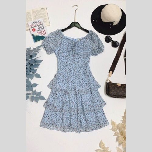 Váy hoa nhí tiểu thư xòe 2 tầng họa tiết đầm body tay phồng thiết kế trẻ trung, thời trang độc đáo Lokishop | BigBuy360 - bigbuy360.vn