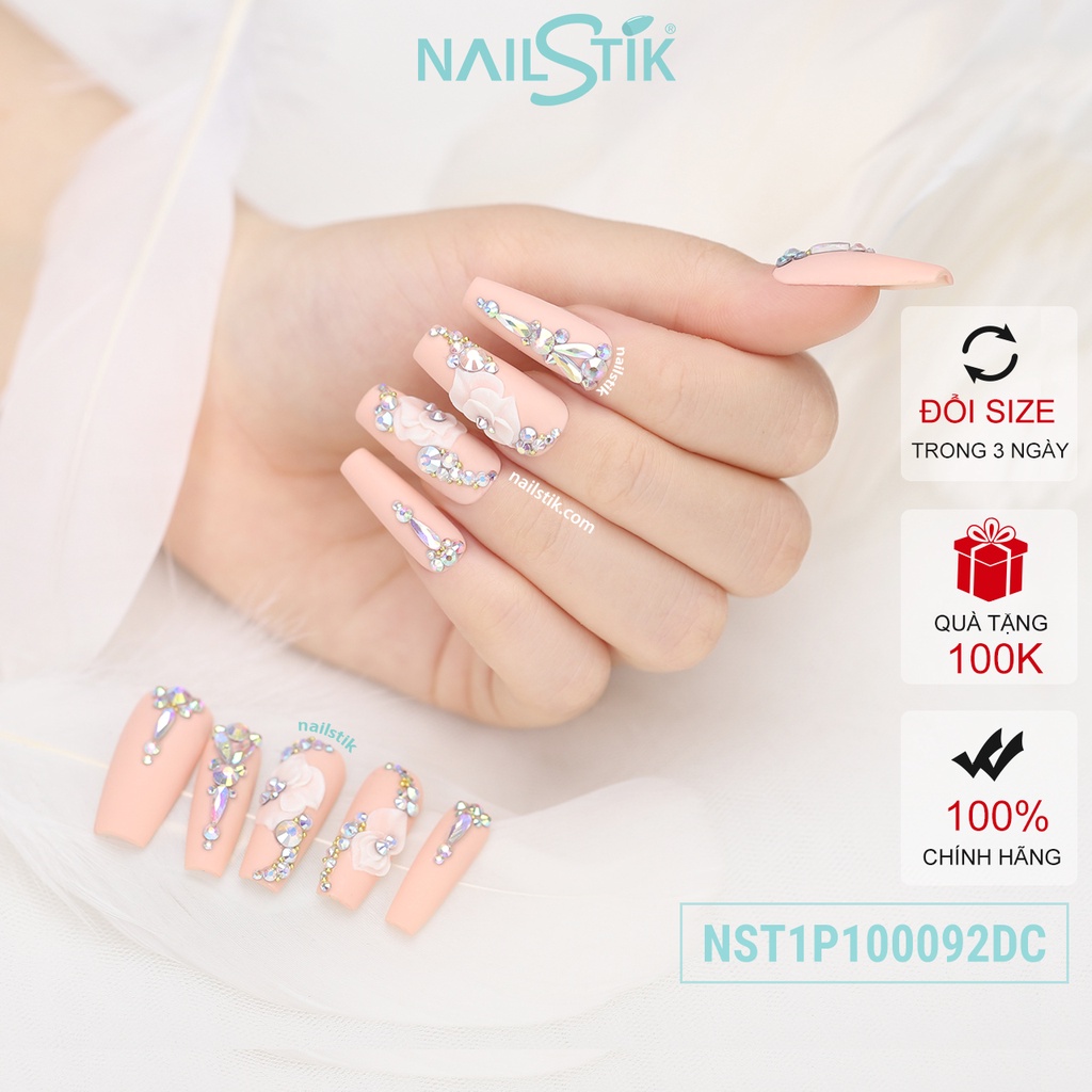 Móng úp thiết kế by NAILSTIK, màu nude, form móng coffin, dài 092