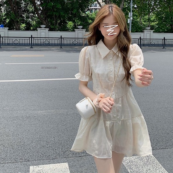 44769 Đầm chữ A lưng cao kiểu xếp ly thời trang mới mẻ cho nữ