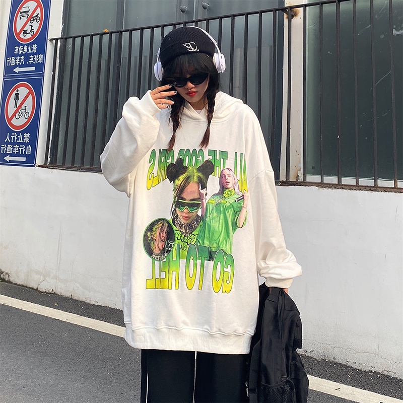 Áo hoodie tay dài dày dặn in hình Billie Eilish phong cách Âu Mỹ size M-3XL thời trang cho nam