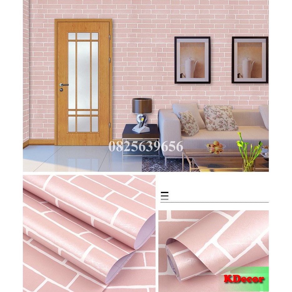 [CÓ ẢNH THẬT] 10m Giấy dán tường Gạch Hồng có sẵn keo khổ 45cm