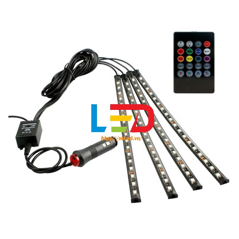 Đèn led gầm ghế ô tô RGB, đèn cảm ứng, trang trí nội thất ô tô, điều khiển từ xa, nhấp nháy theo nhạc [4 đèn x 18 led]