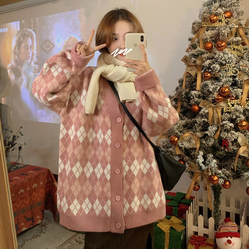 Áo khoác len Hàn Quốc nữ thiết kế cảm giác thích hợp Áo len cổ chữ V xu hướng