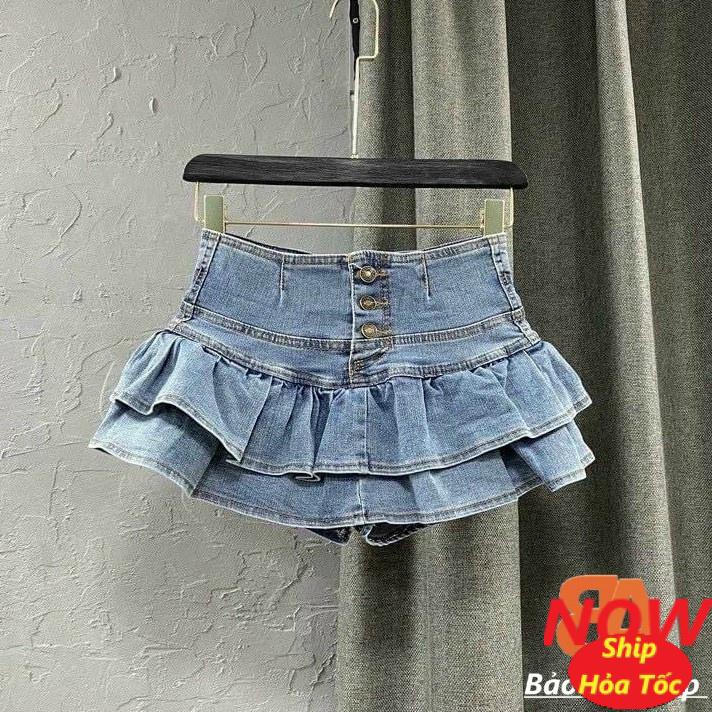 Chân váy jeans kiểu 2 tầng form ngắn