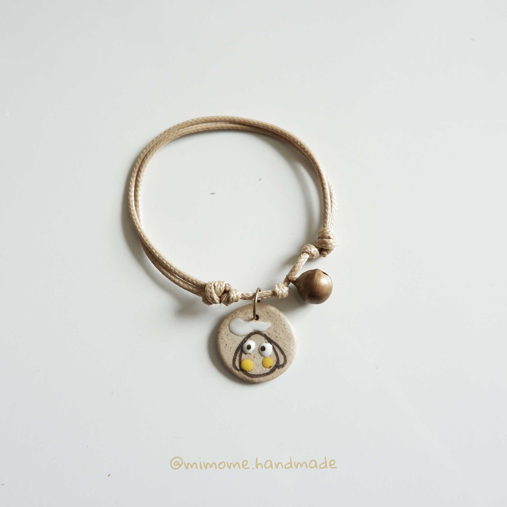 Vòng gốm dẹt phối chuông đồng vintage