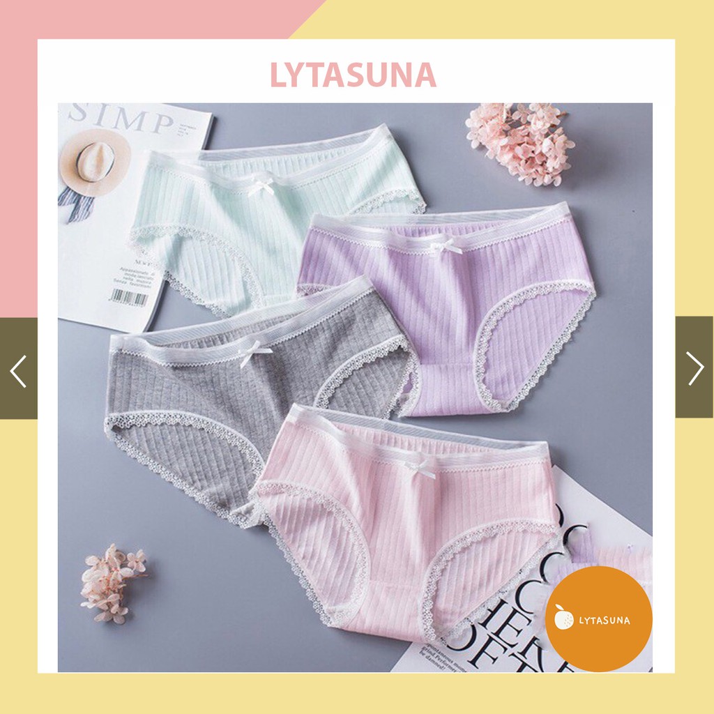 [Mã 12FASHIONSALE1 giảm 10K đơn 50K] Quần Lót Cotton Tăm Viền Ren nơ cài trước xuất Nhật hàng chất lượng cao