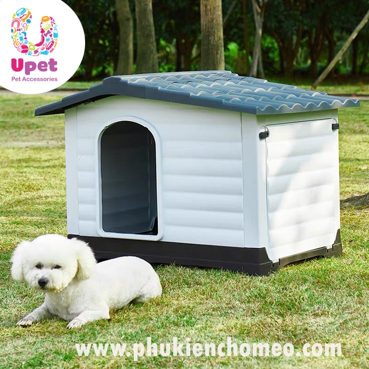 [2 Size] Nhà/ Chuồng cho chó bằng nhựa có hiên 2 cửa thoáng mát XINDING Pet House 424 dùng ngoài trời dễ dàng vệ sinh