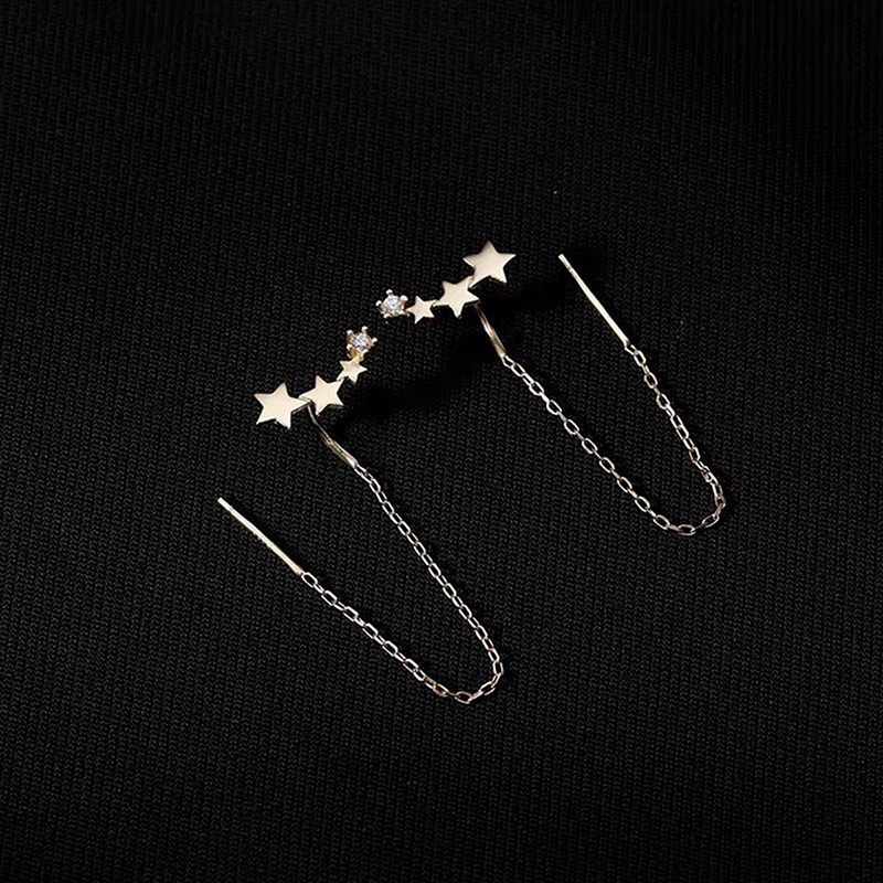 Khuyên Tai Dáng Dài Tua Rua Hình Ngôi Sao Sao Băng Màu Bạc Zircon Thời Trang Cho Nữ