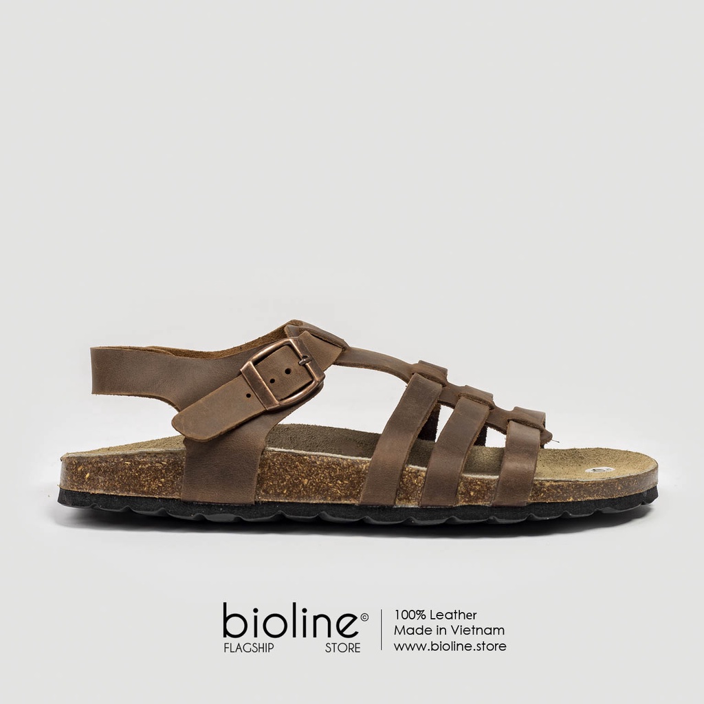 [DA BÒ THẬT] D12-Dép da bò quai ngang Birken Bioline Unisex (Đế trấu)