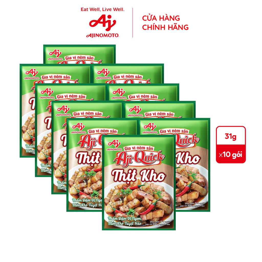 Lốc 10 gói gia vị nêm sẵn Thịt kho Aji-Quick 31g/1 gói