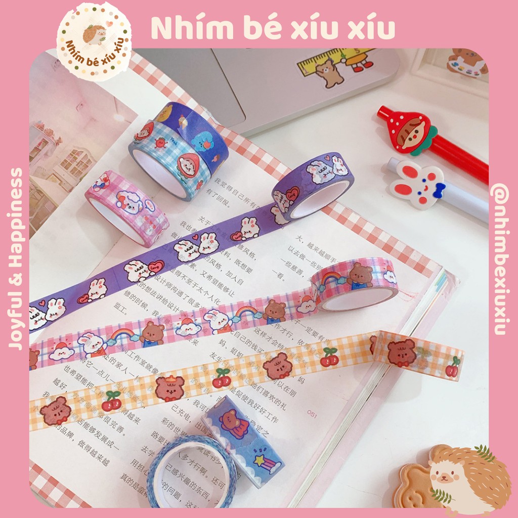 1 cuộn băng dính washi tape 1.5*5m trang trí sổ, bullet journal nhiều chủ đề TN03