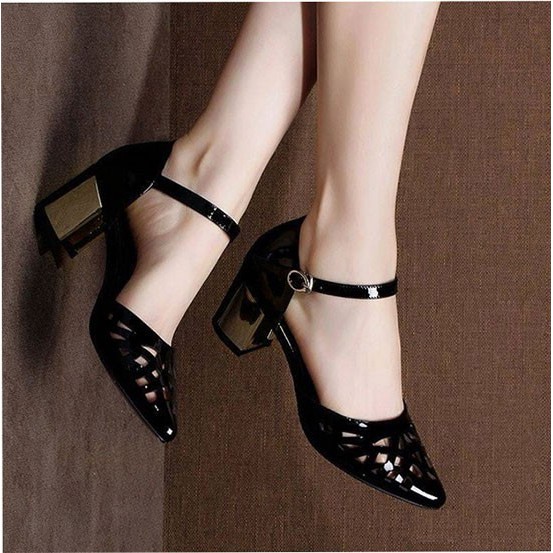 GIày gót bạc chuẩn 5cm , mũi giày cắt laze thông thoáng #ZA05