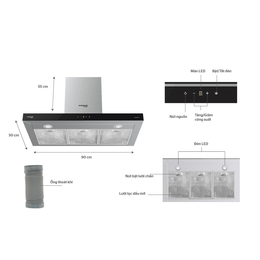 Máy hút mùi chữ T Sunhouse MAMA MMB6817-70 bảo hành tại nhà trên toàn quốc