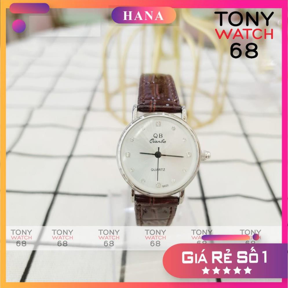 Đồng hồ nữ QB dây da viền bạc số ngọc szie 26mm sang chảnh chính hãng Tony Watch 68