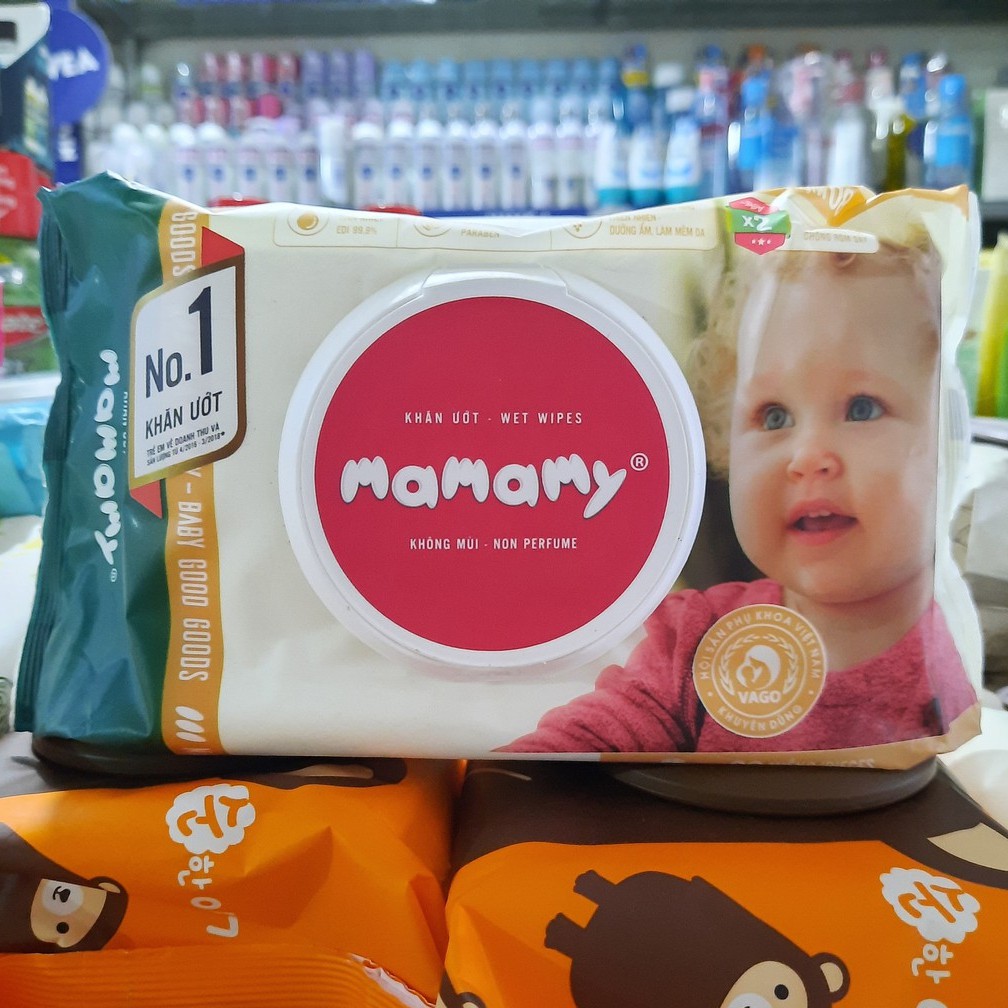 Khăn Giấy Ướt Không Mùi Kháng Khuẩn An Toàn Cho Bé Mamamy 80 tờ, 120 tờ- Xanh