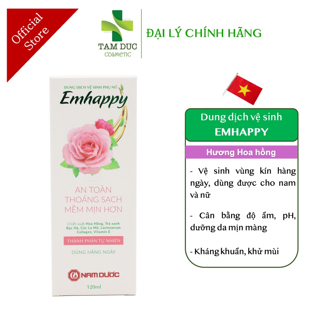 EMHAPPY 120ml Nam Dược - Dung dịch vệ sinh phụ nữ làm sạch, mềm mịn, se khít hương hoa quỳnh