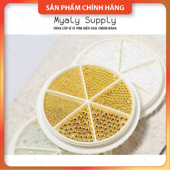 Set Bi Trang Trí Móng Kim Loại Khay Tròn 6 ngăn Mix Size