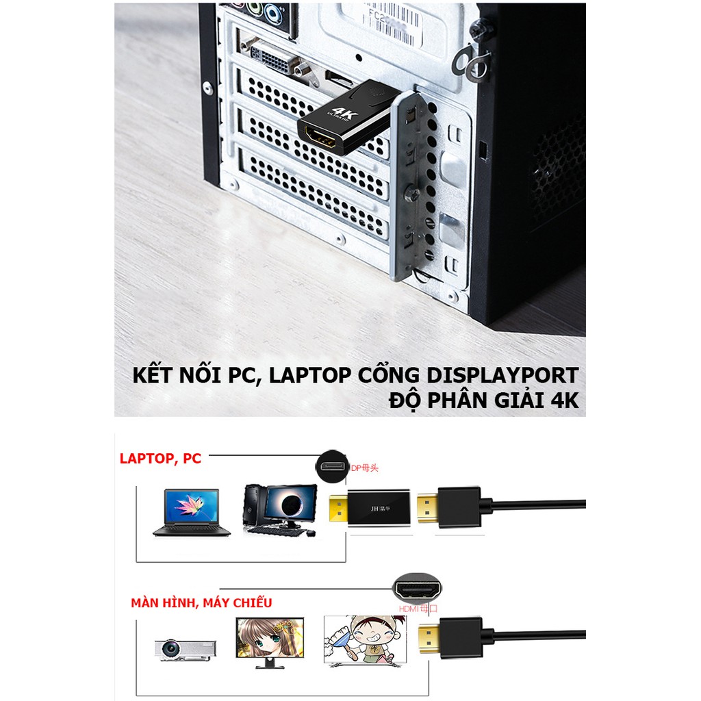 Đầu chuyển Displayport ra HDMI hỗ trợ 4K30hz/ 4k60hz/ 4k120hz - Hồ Phạm