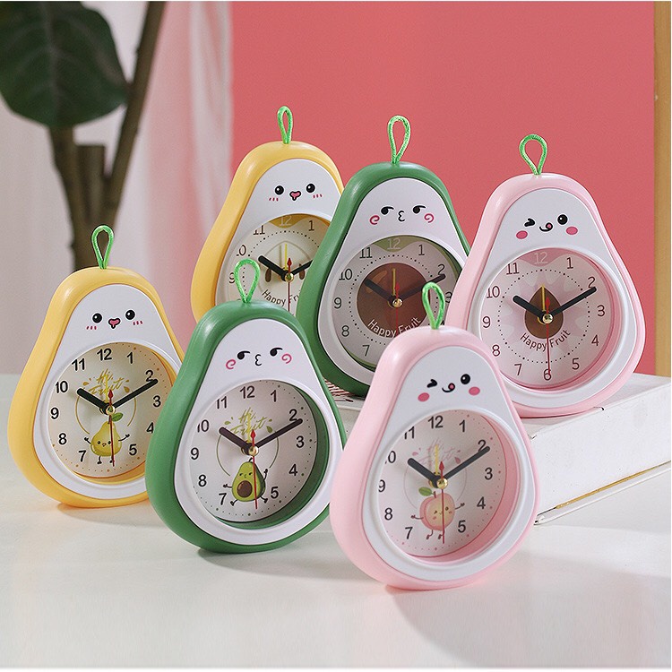 Đồng Hồ Báo Thức Để Bàn Hình Trái Bơ Chuông Kêu To Dễ Thương Đồng Hồ Mini Cute Có Dây Treo Decor Bàn Học