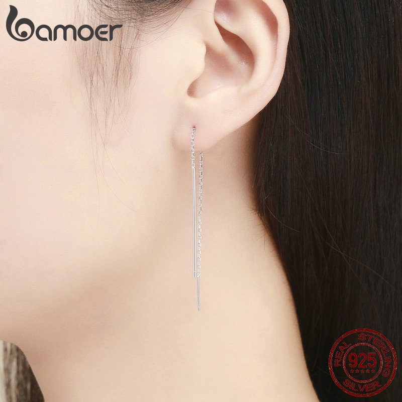 Khuyên Tai Dáng Dài Bamoer Kiểu Dáng Đơn Giản Độc Đáo