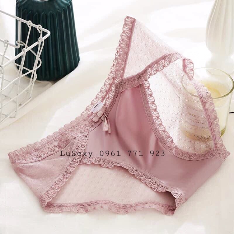 QUẦN LÓT NỮ SEXY CAO CẤP - Quần lót ren phối lụa sang chảnh màu hồng, đen, nâu, xám