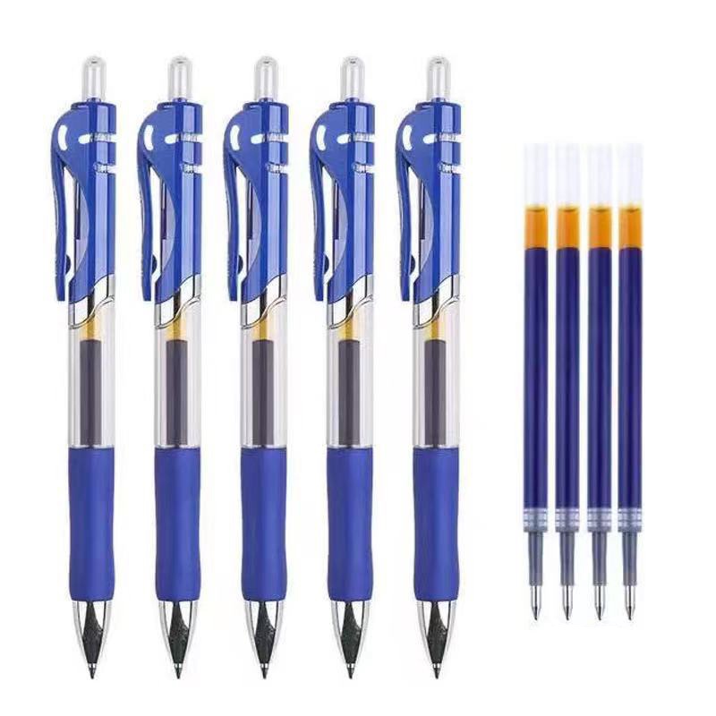 Set 3 bút bi và 10 ruột bút OSSAYI mực màu đen/ đỏ/ xanh dương ngòi 0.5mm thu gọn được