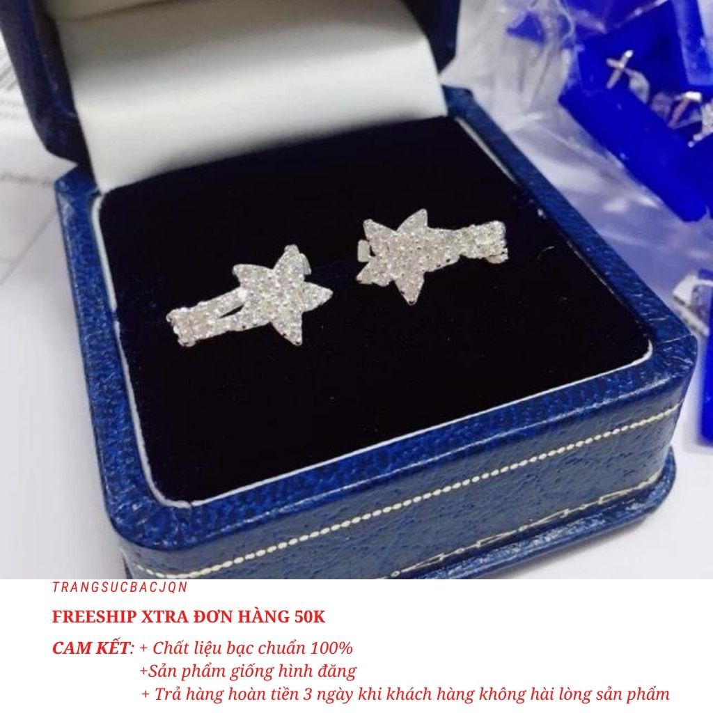 Bông tai bạc nữ ngôi sao may mắn đính đá nhỏ chất liệu bạc ta sáng đẹp bền màu/ Trang sức JQN