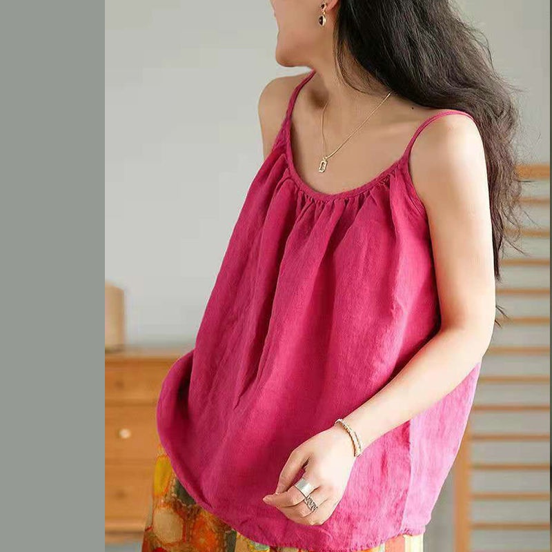 Áo hai dây dáng rộng vải cotton lanh dễ phối đồ có size lớn m-3xl thời trang mùa hè cho nữ