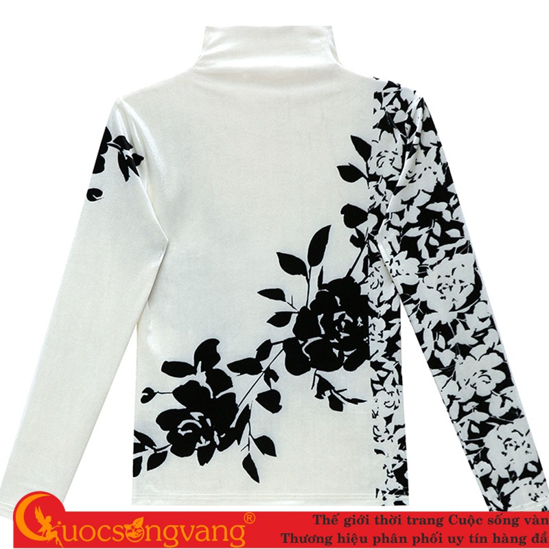 áo nhung nữ dài tay Áo kiểu nhung cổ lọ  in hoa GLA321 Cuocsongvang