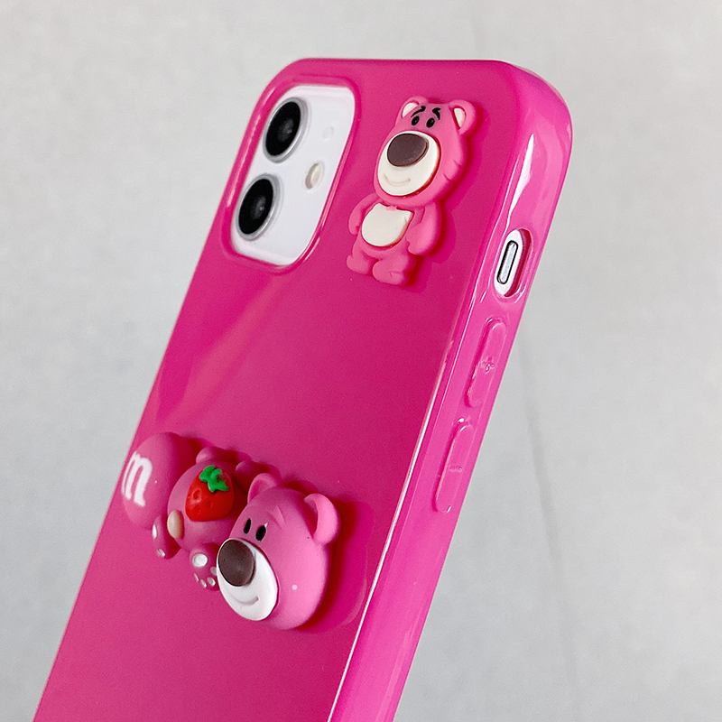 Ốp điện thoại hình trái dâu chú gấu 3D cho iPhone 12 Pro Max 12Pro 12 Mini SE2020 11ProMax 11Pro 11 iX XR XS Max 7 8+ | BigBuy360 - bigbuy360.vn