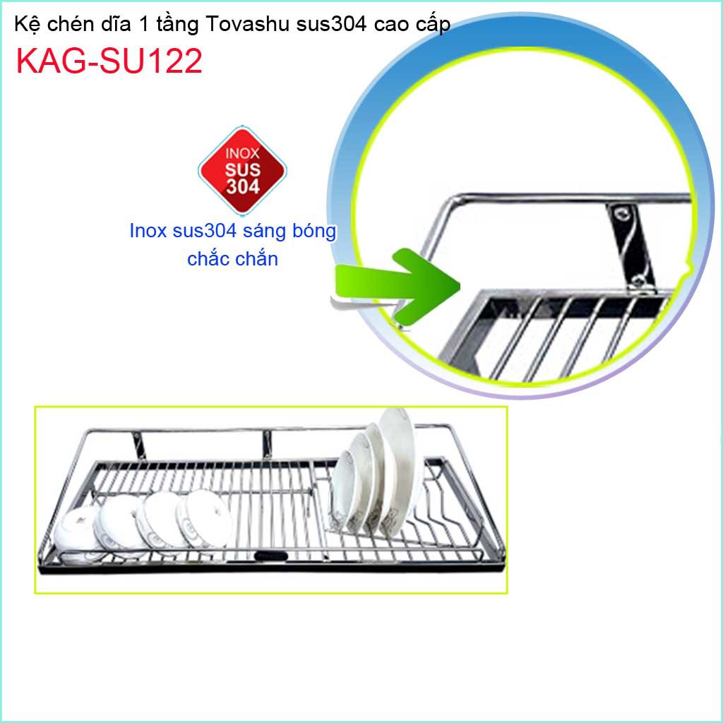 Kệ chén bát Tovashu KAG-SU122, kệ chén dĩa 1 tầng inox hộp SUS304 Nhật Bản cao cấp siêu bền