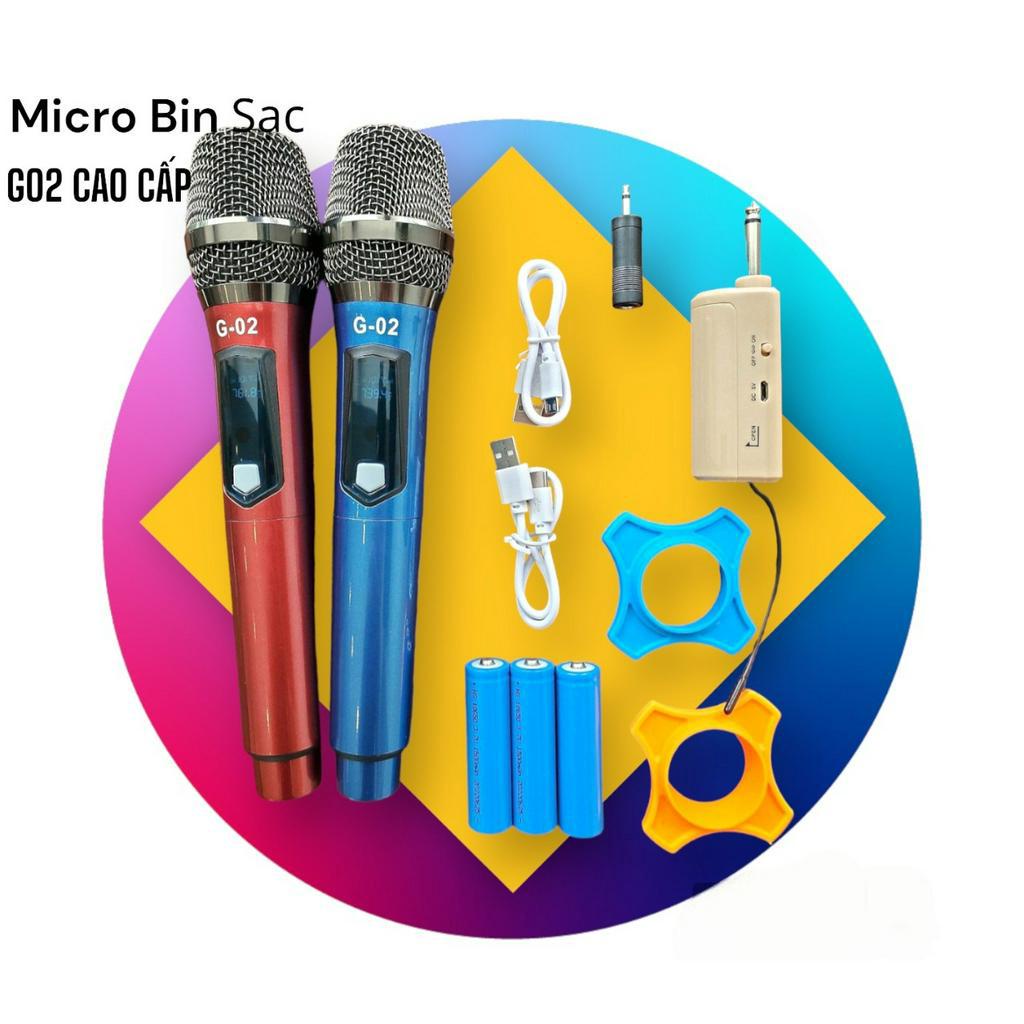 Combo 2 Micro Không Dây Pin  sạc karaoke SGMAX G02 Chuyên Dùng Cho loa kéo, amply siêu hay mic dùng tiện lợi micro nhẹ