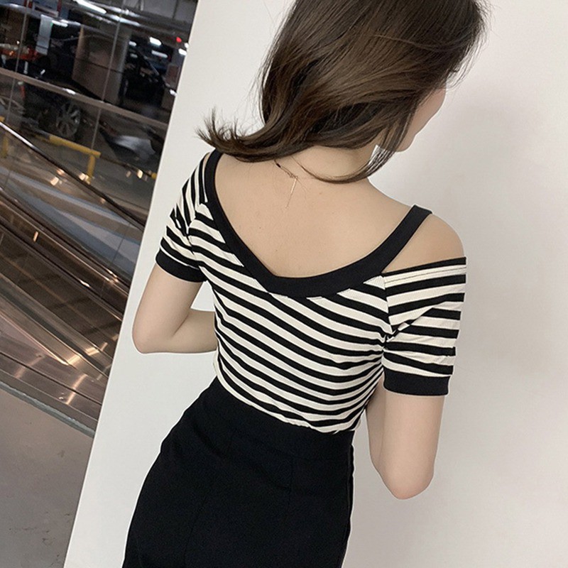 Áo dệt kim nữ cổ chữ V hở vai phong cách Hàn Quốc | BigBuy360 - bigbuy360.vn