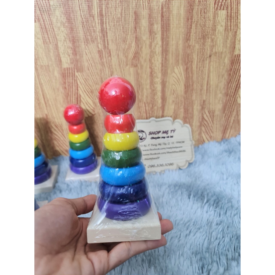 Đồ chơi thả vòng tròn tháp gỗ mini nhiều màu cho bé