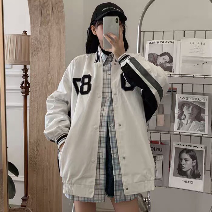 Áo Khoác Bomber Bóng Chày 1987 Kaki 2 lớp | Unisex | Ulzzang